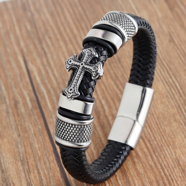 Vòng tay da bản to 22cm phong cách retro cho nam và nữ