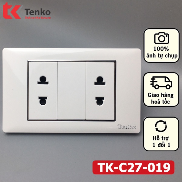 Ổ Cắm Đôi 2 Chấu Âm Tường Mặt Chữ Nhật Nhựa Acrylic Màu Trắng Viền Bạc - Thương Hiệu Nhật TK-C27-019