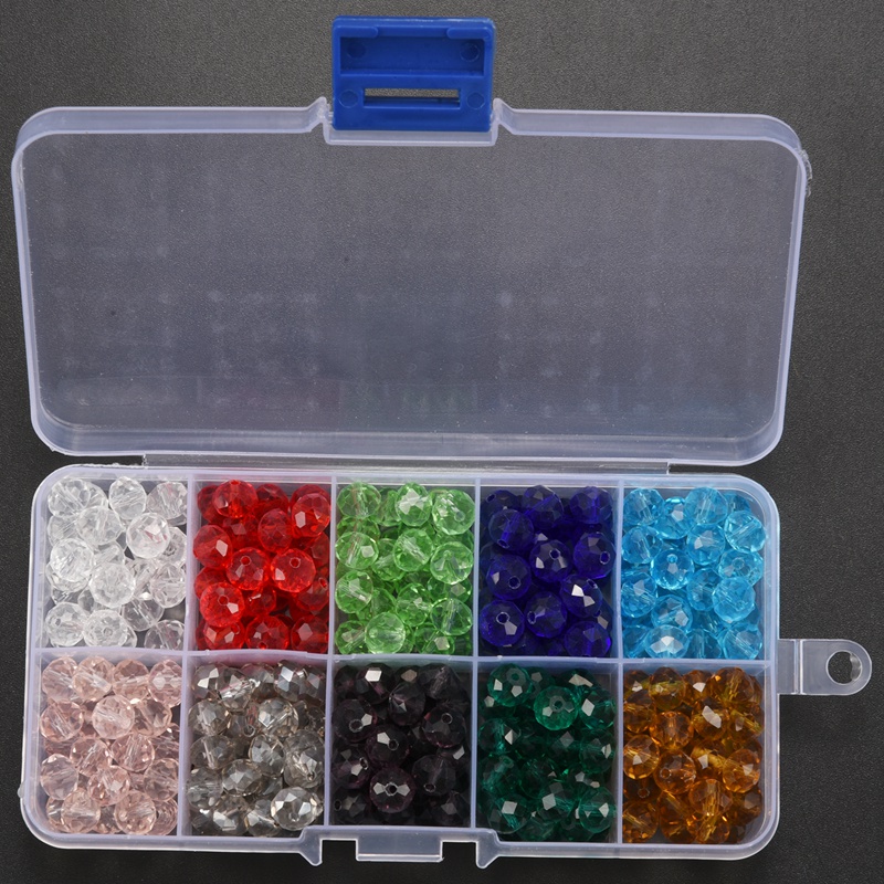 Bộ 300 Hạt Pha Lê Thủy Tinh 8mm 10 Màu Sắc Dùng Làm Trang Sức DIY