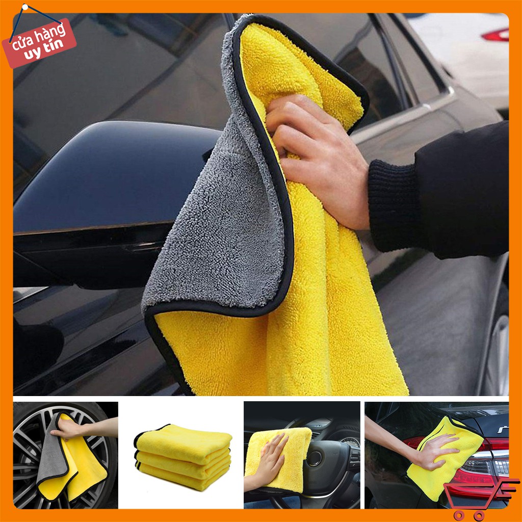 Khăn Lau Xe Hơi Chuyên Dụng Microfiber 2 Lớp Không Rụng Lông, Thấm Hút Nước Tốt – MÀU VÀNG