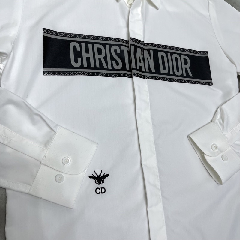 Áo sơmi nam trắng dài tay Dior in chữ ngực thêu logo ong chất lụa nến cao cấp mới hot trend 2022 - Sơ mi new