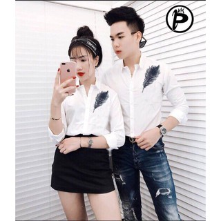 (GIÁ 1 ÁO) Áo sơ mi cặp đôi nam nam nữ họa tiết lông vũ siêu đẹp - thời trang