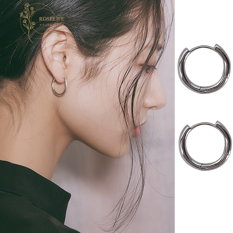 Khuyên tai tròn 4 kích thước bằng thép không gỉ thời trang cho nam nữ