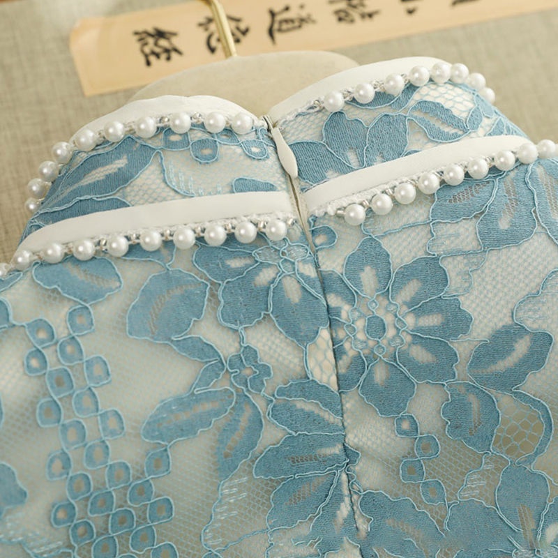 Đầm Sườn Xám Phối Ren Phong Cách Thời Trang retro Trẻ Trung Thanh Lịch