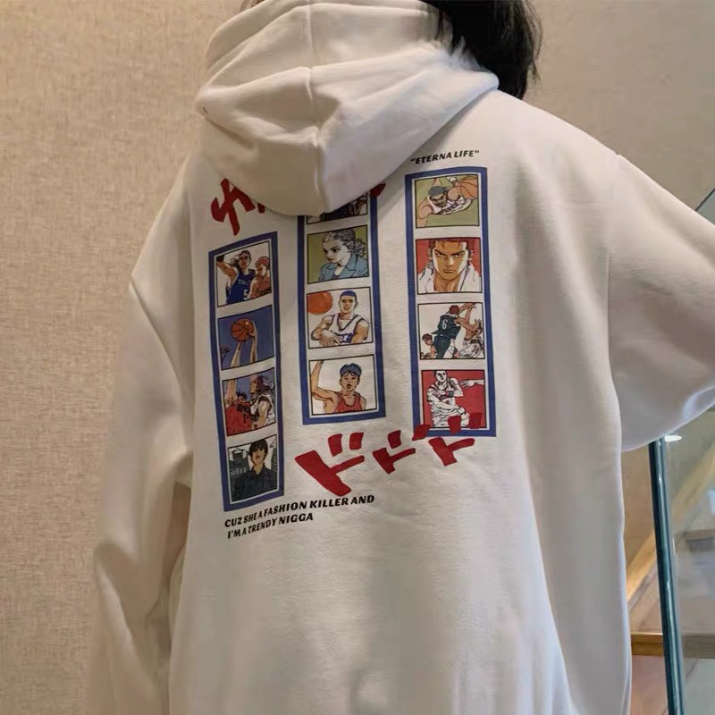 RẺ VÔ ĐỊCH Áo hoodie bóng rổ KA form rộng Unisex phong cách Hàn Quốc, tay to, năng động 2 màu Đen, Trắng, chất nỉ ngoại