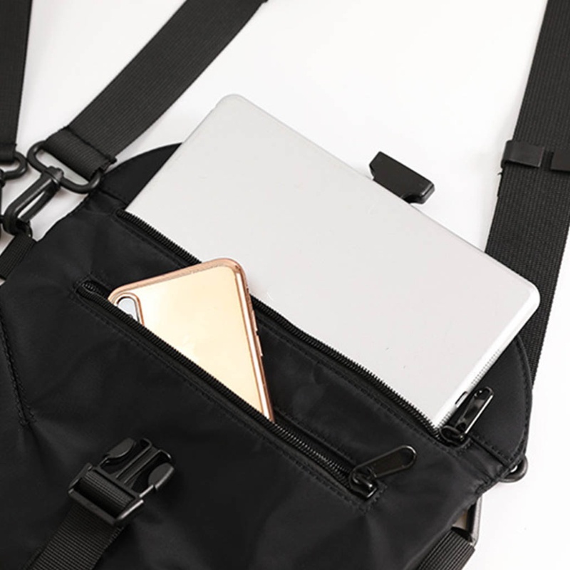 Túi Đeo Chéo Nylon Màu Đen Trơn Đơn Giản Sáng Tạo Dành Cho Nam Nữ