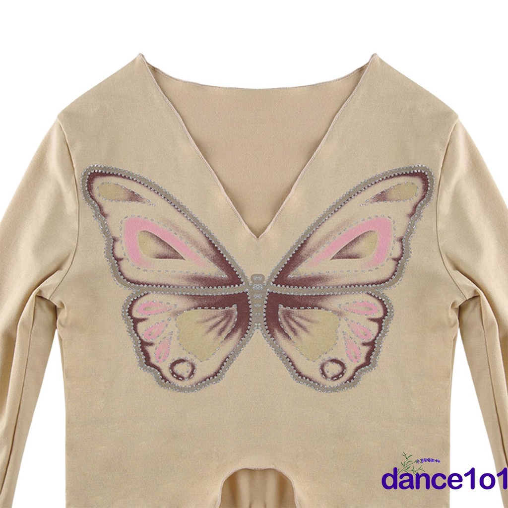 Áo croptop tay dài cổ chữ V đính đá hình bướm thời trang cho nữ