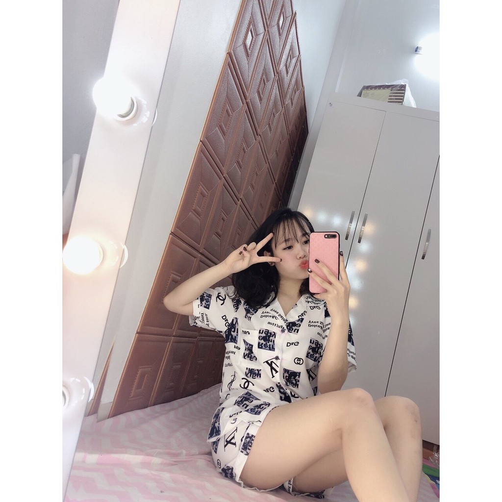 Bộ Pijama lụa áo cộc quần đùi nhiều hình cao cấp | BigBuy360 - bigbuy360.vn