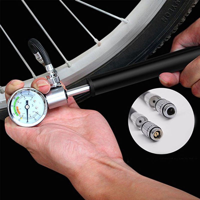 Ống Bơm Xe Đạp Mini Áp Suất Cao Có Đồng Hồ Đo Áp Suất Lốp Xe Đạp
