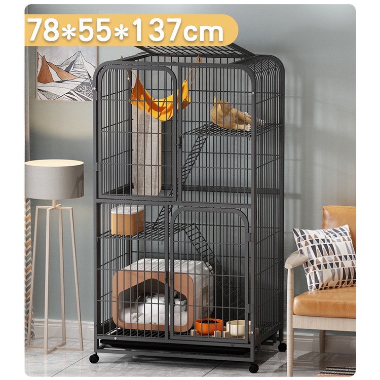 Lồng mèo nan ống 3 tầng Size L cao 1m3 (tặng võng mèo) Biệt thự cho mèo ở Chuồng mèo có bánh xe