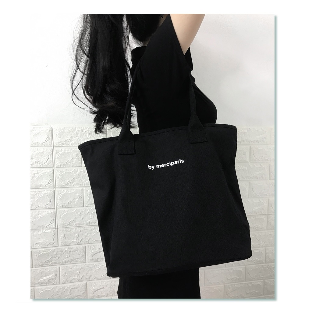 Túi tote vải túi canvas CỠ LỚN nữ unisex có khóa kéo in chữ Merciparis mềm đẹp giá rẻ phong cách Hàn Quốc Tuidepstore