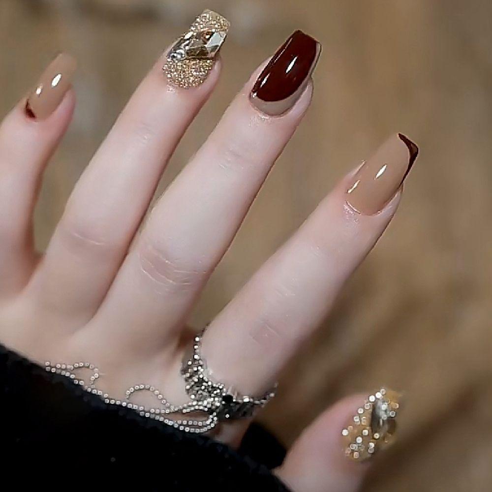 CACTU Hộp 24 Móng Tay Giả Che Phủ Toàn Diện Đính Đá Trang Trí Nghệ Thuật