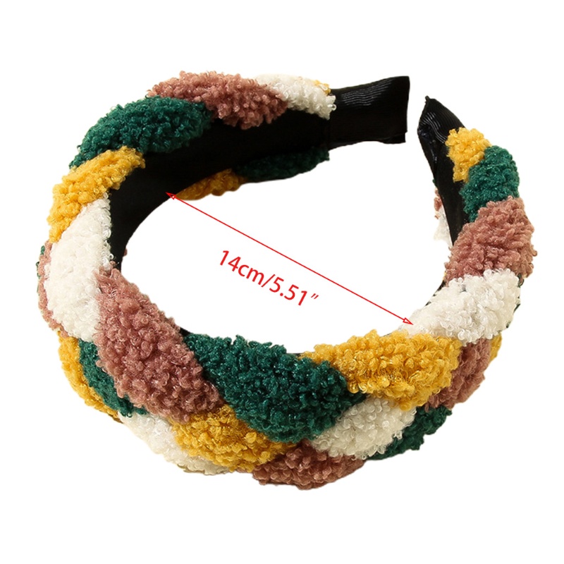 Băng Đô Cài Tóc Giả Lông Cừu Bản Rộng Màu Tương Phản Phong Cách Dân Tộc Vintage Mùa Đông Cho Nữ