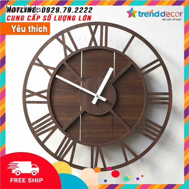 Đồng Hồ Gỗ Treo Tường Trang Trí Cổ La mã 40cm Phong Cách Châu Âu Sang Trọng decor trang trí nhà và quán cà phê