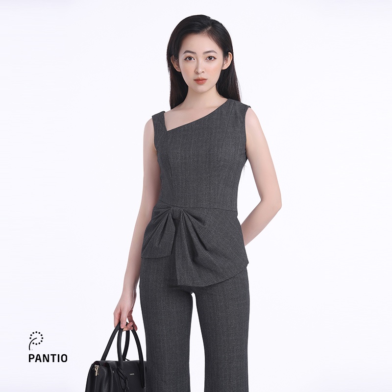 Áo sơ mi kiểu chất liệu thô tà áo vén nơ dáng ôm BAK12291- PANTIO