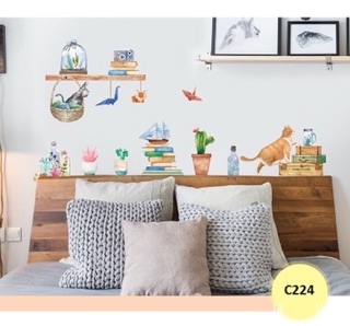 Decal mèo kệ sách cute