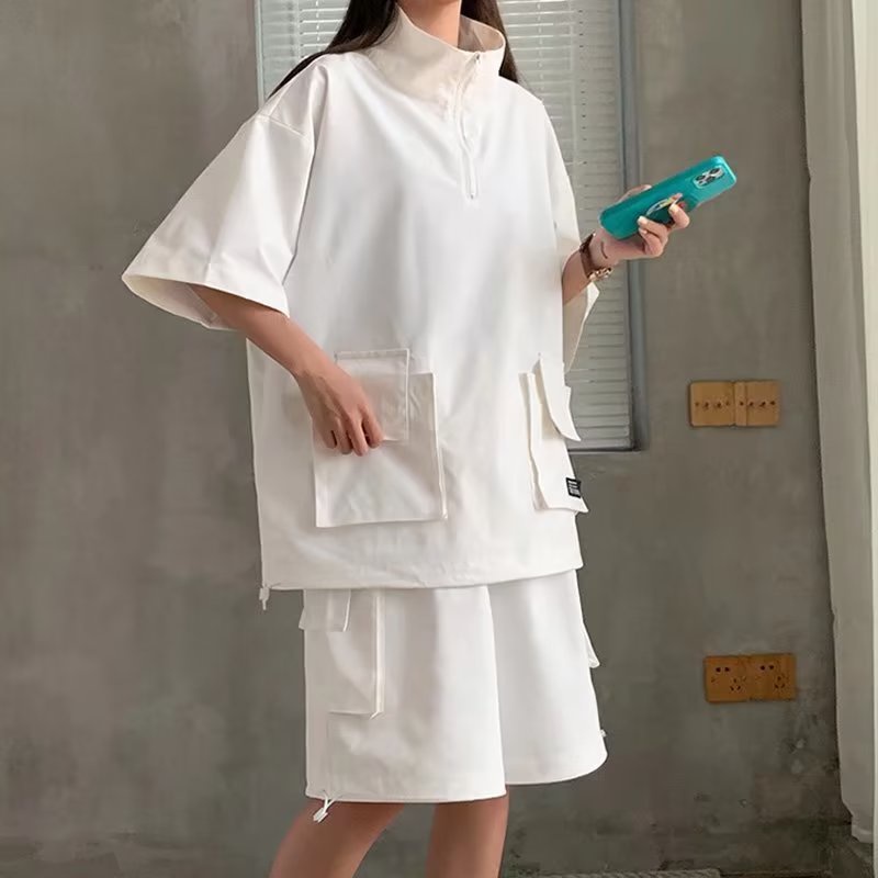 Mới Set Nam Nữ Áo Sơ Mi polo Và Quần Short Dáng Rộng Phong Cách Hàn Quốc đồ bộ nam Thời Trang đồ thể thao