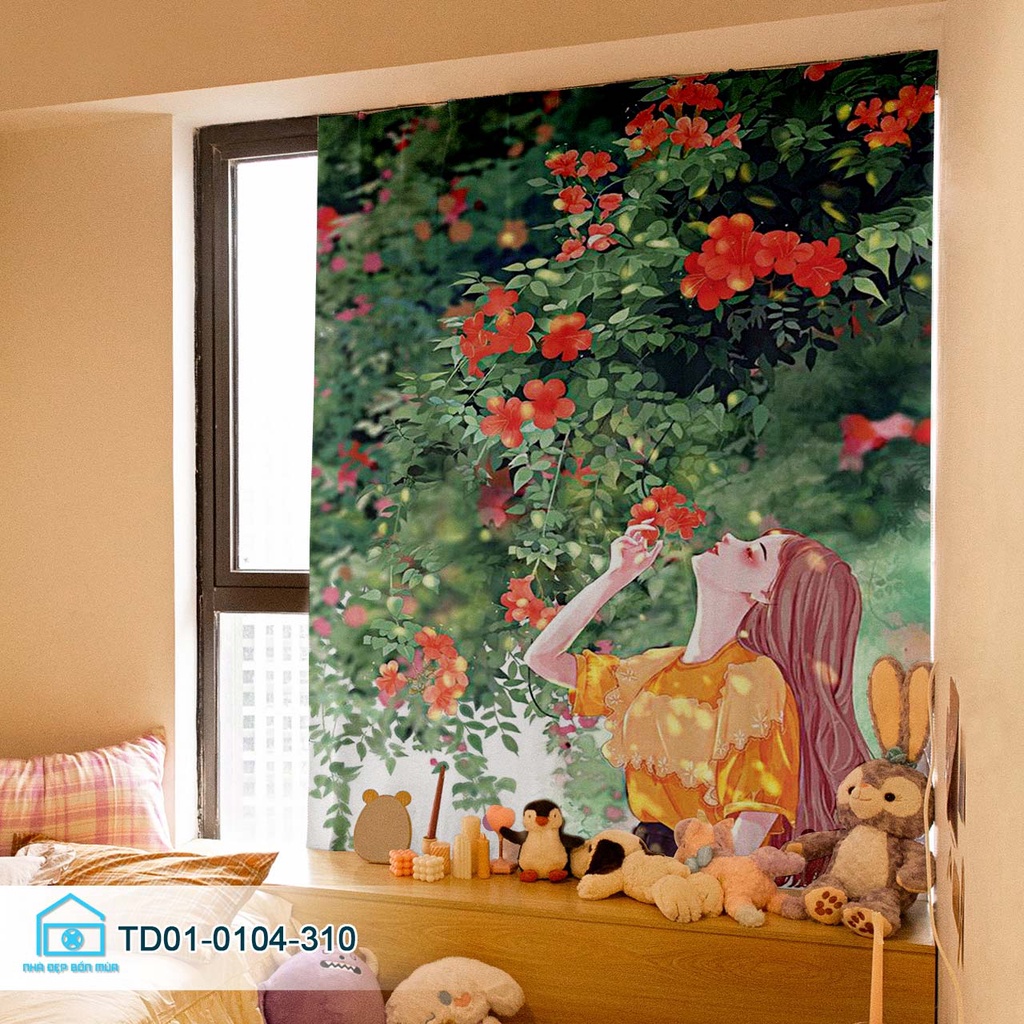 Rèm cửa dán tường Tín Phát Decor, rèm cửa sổ dán tường anime cô gái dễ thương