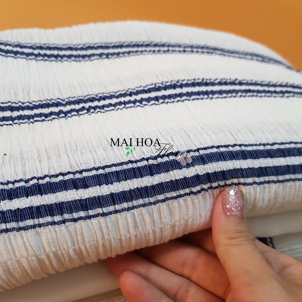Vải voan may áo đã nhún ly như ảnh chụp màu xanh kẻ mềm mại dễ thương Maihoaflower
