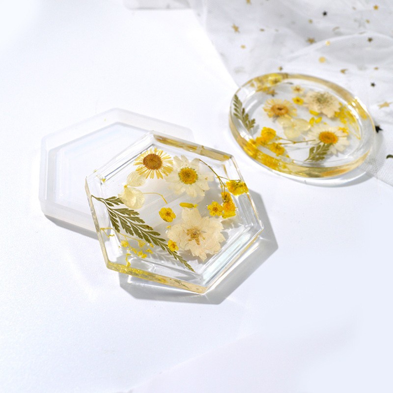 Khuôn đúc resin epoxy hình đĩa tròn/lục giác làm khay trang sức và đế nến chất liệu silicone