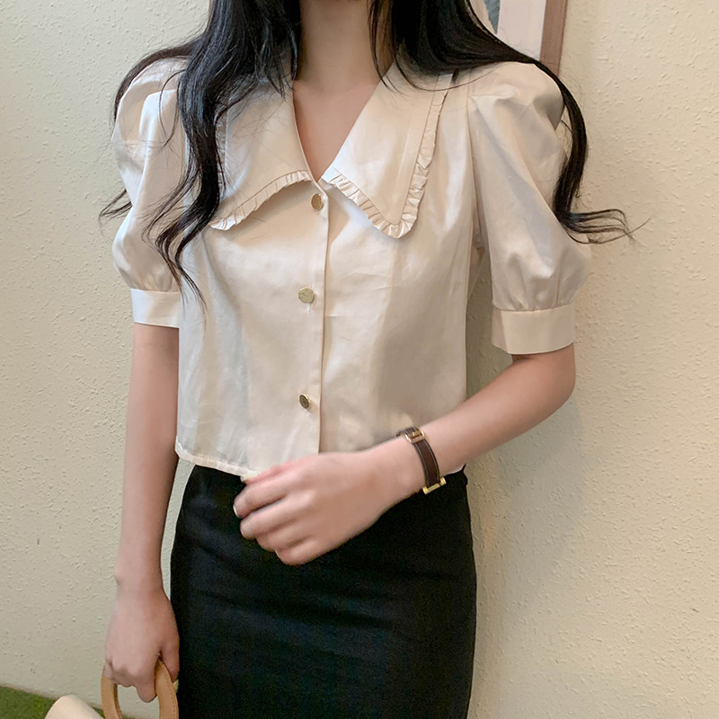 Ruffle collar puff sleeves shirt blouse woman top 34077