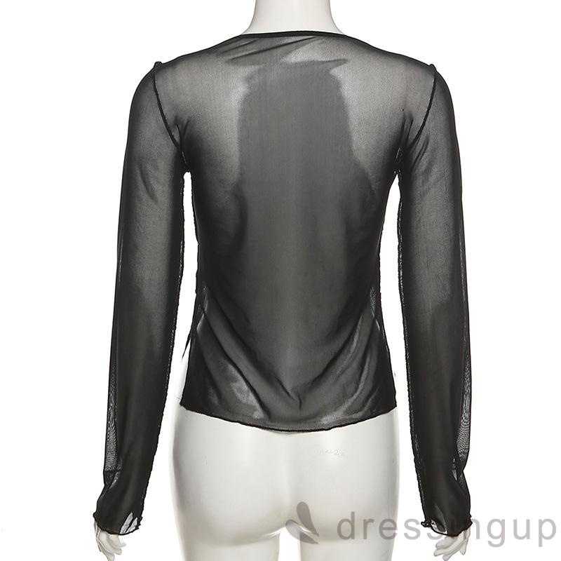 Áo thun tay dài phối lưới thời trang cho nữ