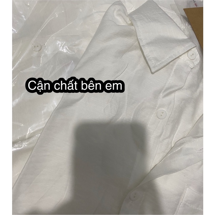 [Ảnh Thật] Áo Sơ-mi Nữ Lanh Đũi Xước Kẻ Viền Tay Trắng [LanHin90]