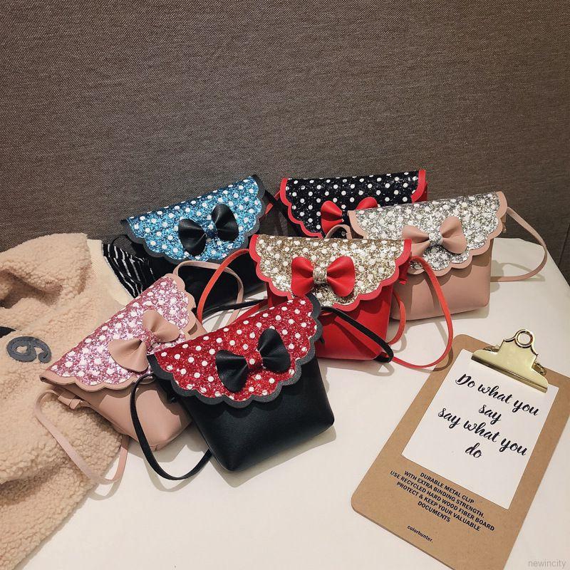 Túi xách đính nơ kim tuyến lấp lánh phong cách Hàn Quốc cho bé
