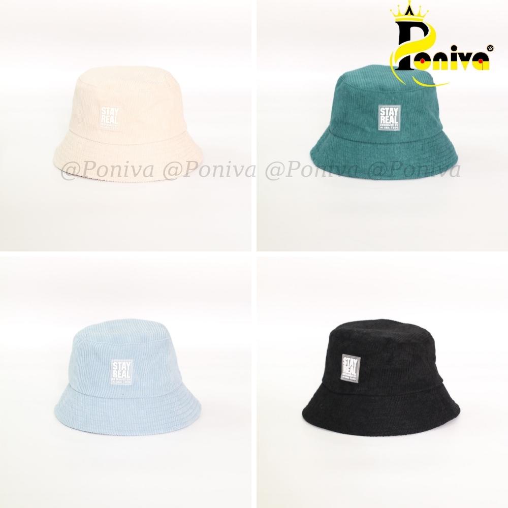 Mũ bucket ❤️ Nón tai bèo vành cụp thêu chữ stay real  form unisex BK12 nhung tăm Ulzzang Thời trang PONIVA siêu hot