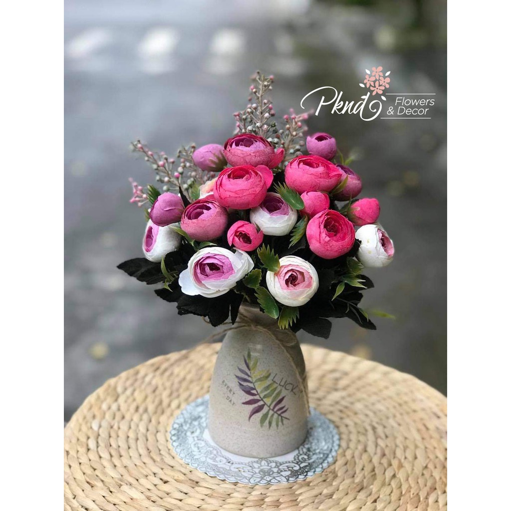 Bình Hoa Giả Trà Vintage Chất Lụa Xinh Xắn Nhiều Màu PKND FLOWERS &amp; DECOR