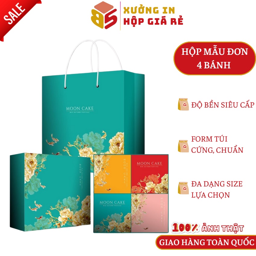 Hộp bánh trung thu ⚡ SIÊU RẺ ⚡ Hộp mẫu đơn 4 bánh cực đẹp và sang trọng- Nhận thiết kế mẫu riêng theo yêu cầu