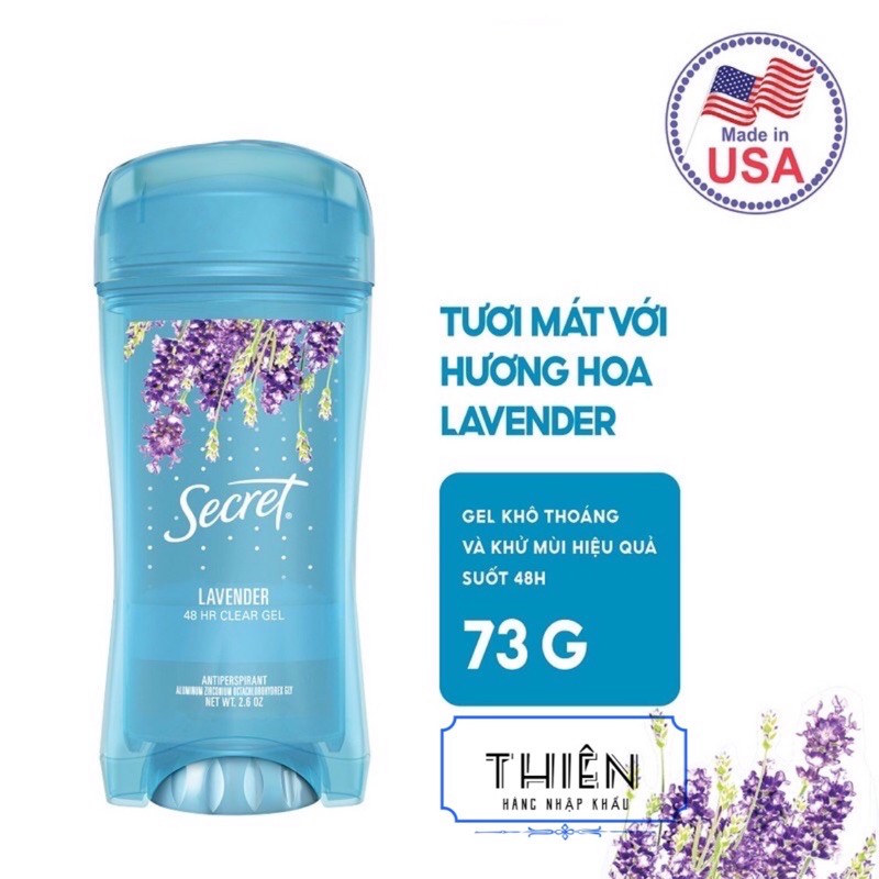 (Mẫu mới) Lăn khử mùi dạng Gel trong suốt Secret Clear gel Luxe Lavender 73g-USA