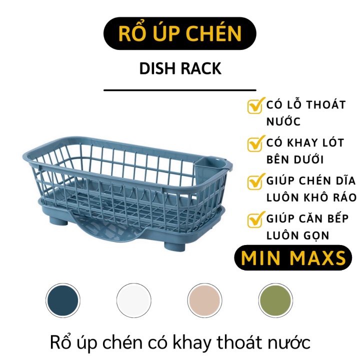 Khay Úp Chén Bát - Kệ Rổ Để Chén Dĩa Có Hũ Đựng Đũa, Muỗng Và Khay Hứng Nước 8397 [MINMAXS]