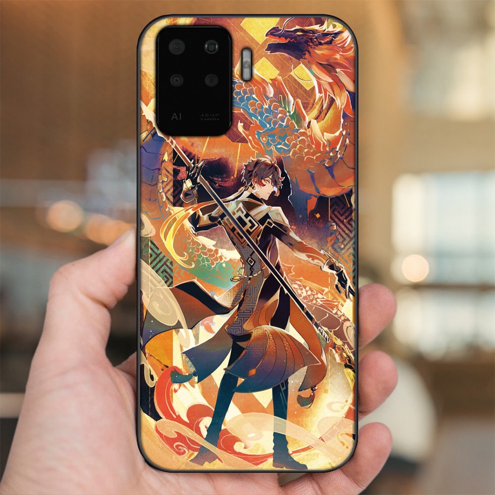 Ốp lưng Oppo A94 viền đen in hình Zhongli Genshin Impact