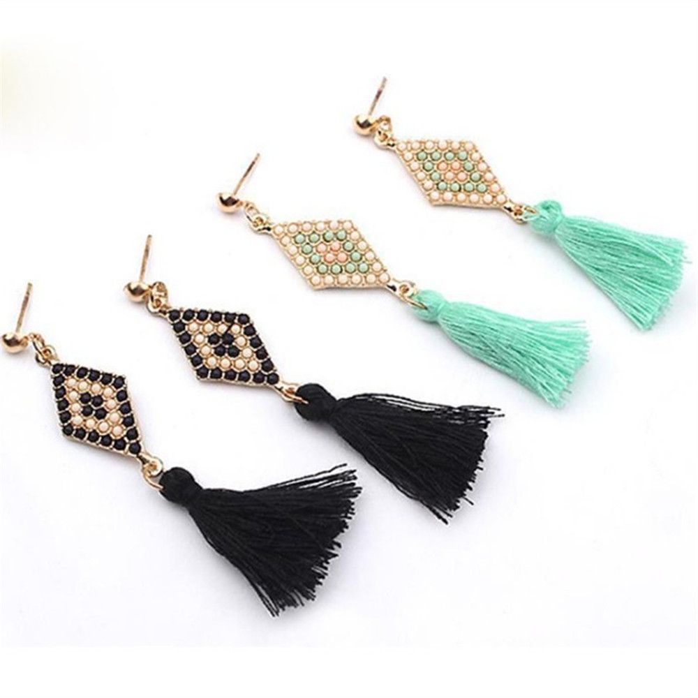 Khuyên tai tua rua đính hạt thời trang vintage cho nữ