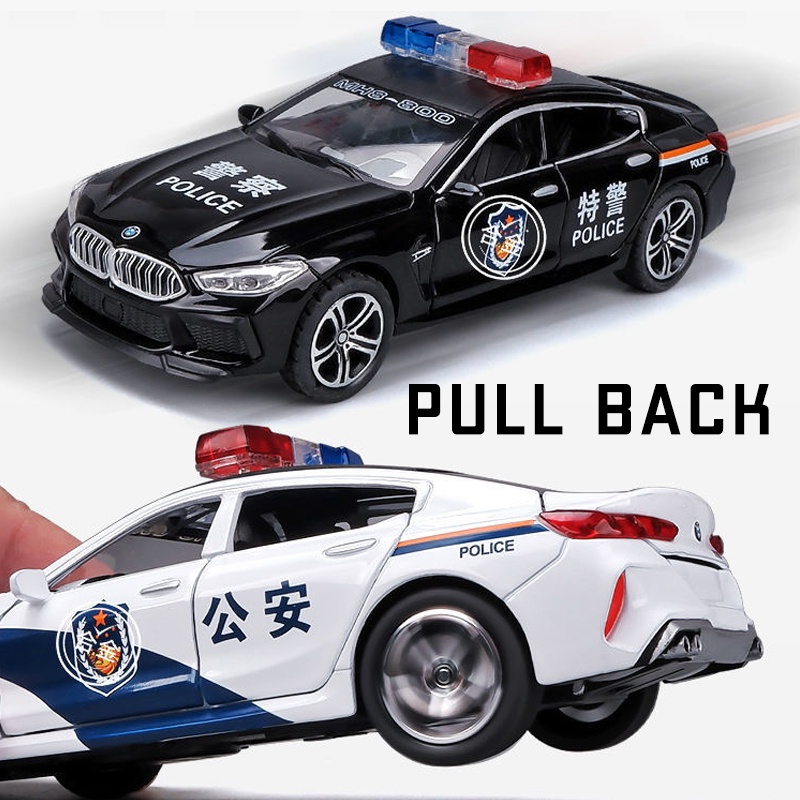Mô Hình Xe Cảnh Sát BMW M8 Tỉ Lệ 1: 32 Bằng Hợp Kim Có Đèn Và Nhạc