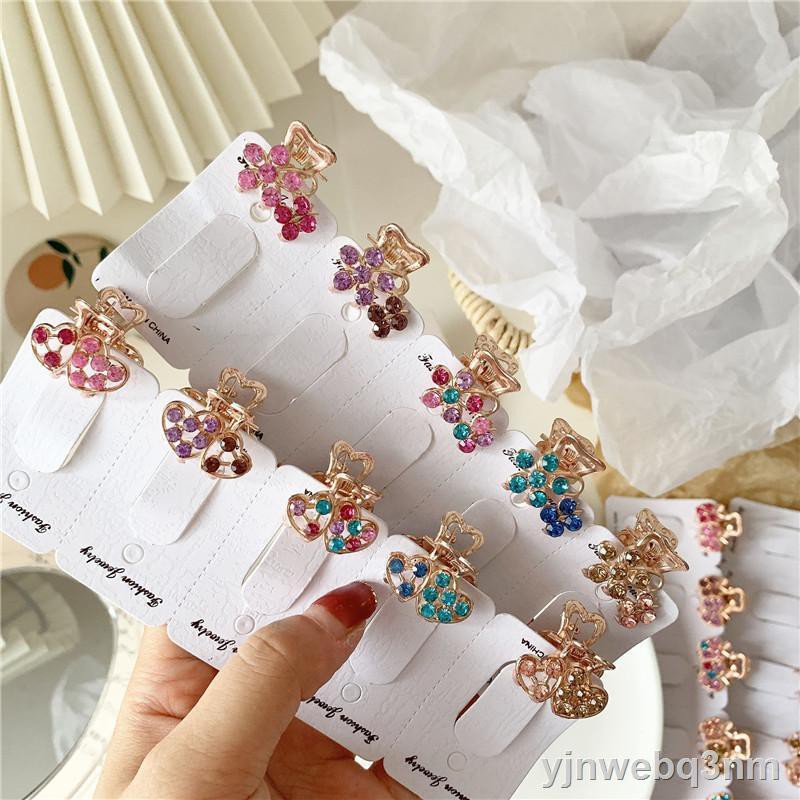 ⊙❁kẹp tóc mái nhỏ bắt mini siêu flash lưới màu đỏ Rhinestone kim loại gãy bướm tình yêu