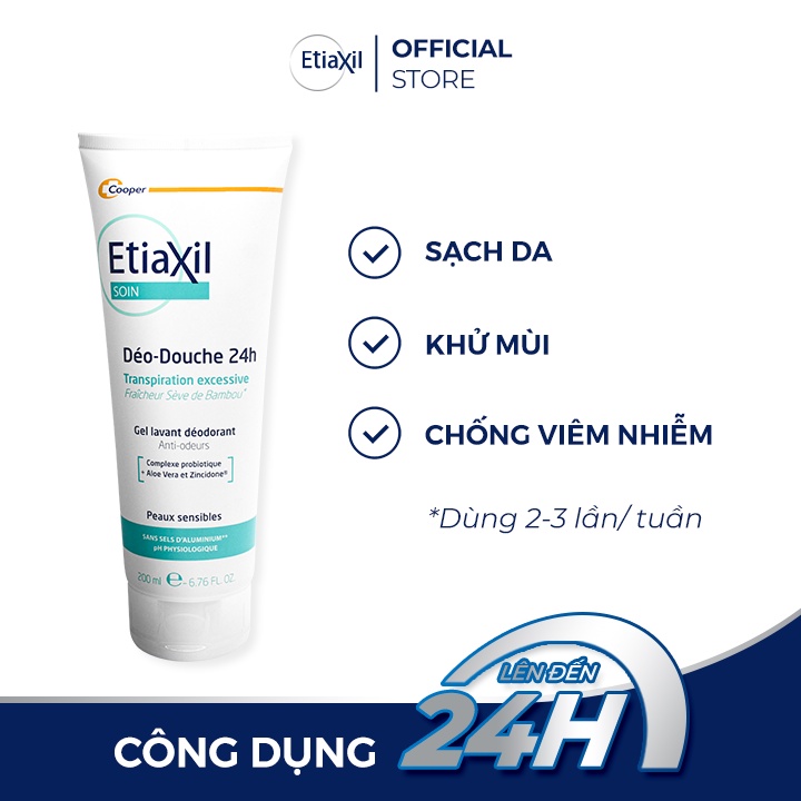 Combo 2 Gel Tắm Làm Sạch và Khử Mùi 2 in 1 Etiaxil Déo-Douche 24h 200ML