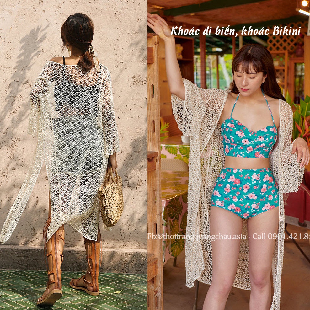 Khoác Ren Đi Biển, Kimono áo choàng đi biển, Phom Dài #HH717 (Hàng Nhập)