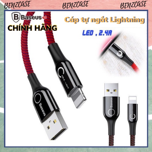 Dây sạc iPhone chính hãng Baseus, sạc nhanh iPhone 2.4A, tự ngắt thông minh, đèn Led C-Shape light báo dòng sạc, sợi dù