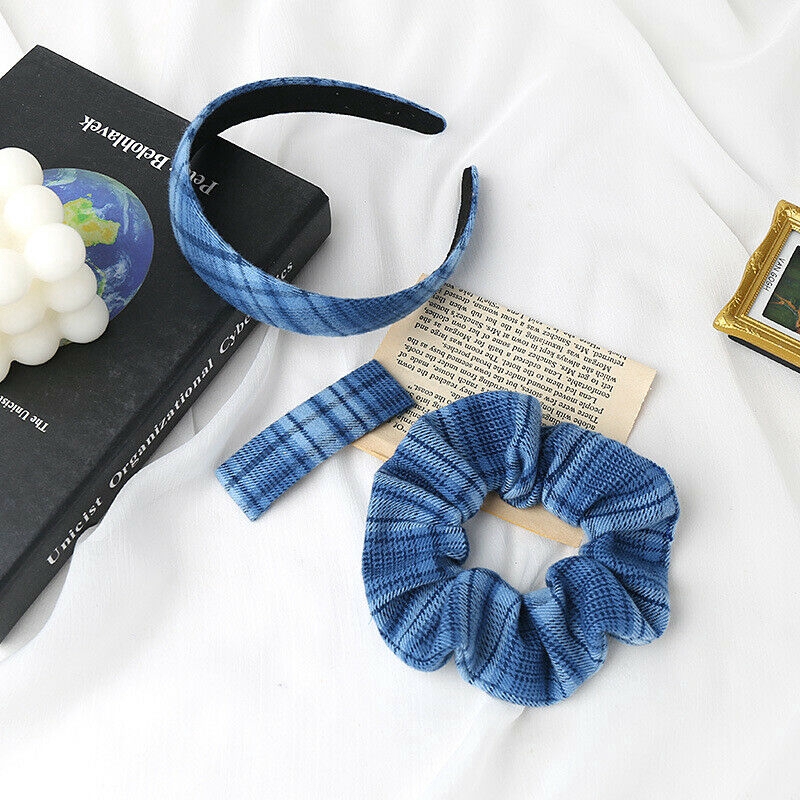 Bộ băng đô cài tóc + dây buộc tóc + kẹp tóc/ Bộ dây buộc tóc + kẹp tóc CHLINS họa tiết sọc ca rô xinh xắn cho nữ