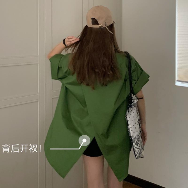 Lưng Áo Sơ Mi Tay Ngắn Dáng Rộng Xẻ Tà Thời Trang Mùa Hè Xinh Xắn Cho Nữ