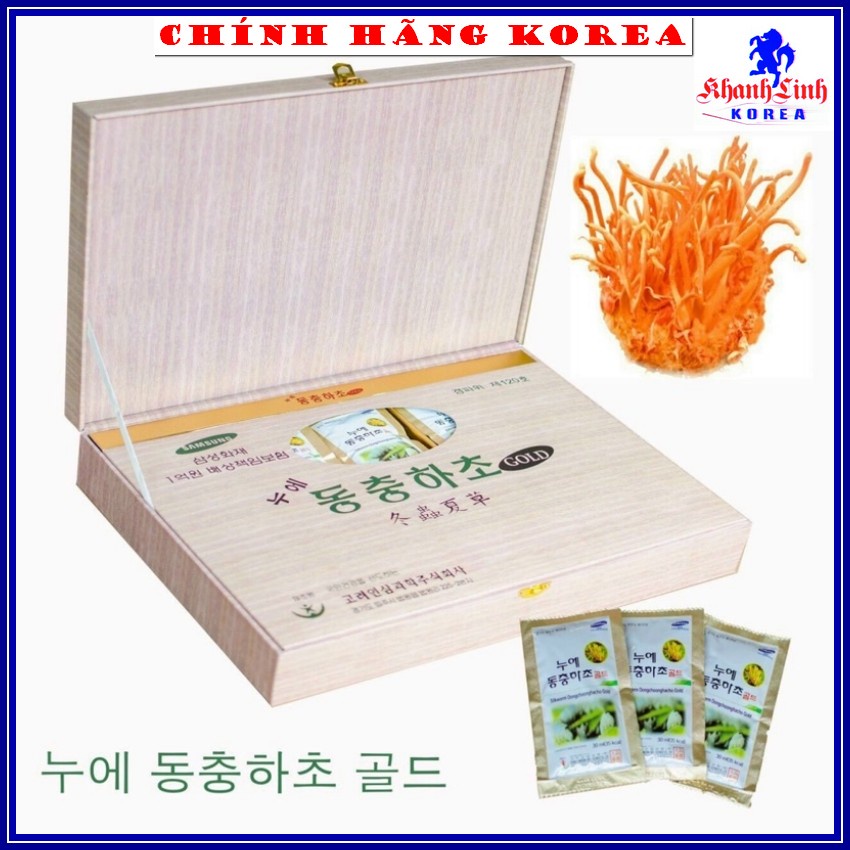 Đông trùng hạ thảo Bio hàn quốc, hộp gỗ 60 gói - Khóa Đồng Xịn - Bổ phổi, tăng thể lực, phòng ung thư - khanhlinh
