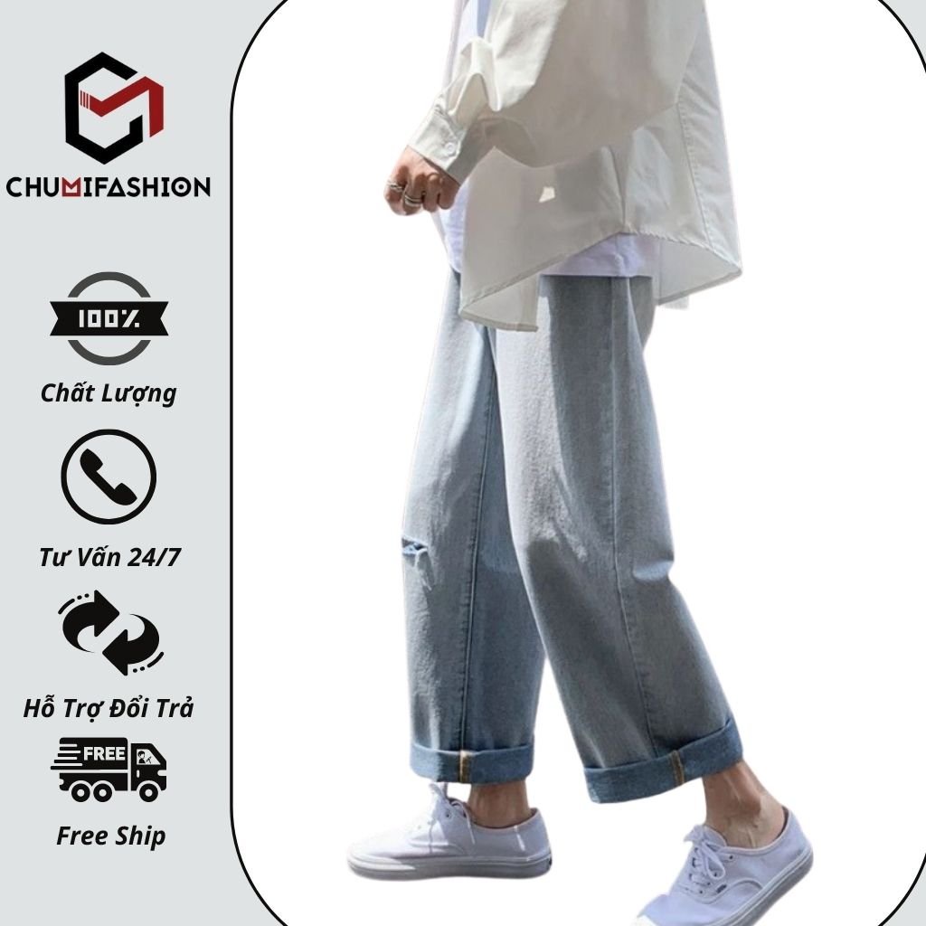 Quần jean nam ống rộng rách gối CHUMI thời trang cao cấp dành cho nam QD26