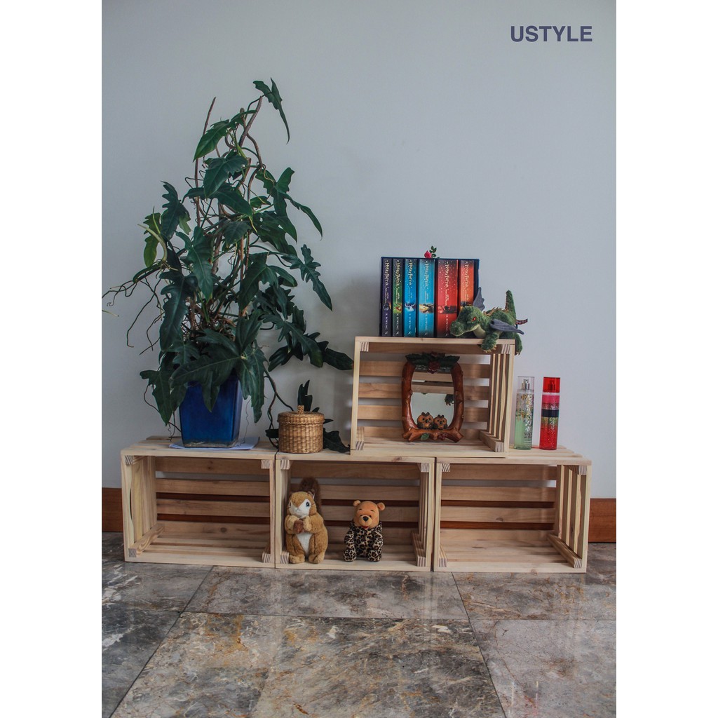 Thùng gỗ pallet gỗ thông hộp gỗ bục gỗ crate trang trí Mis 002 Ustyle