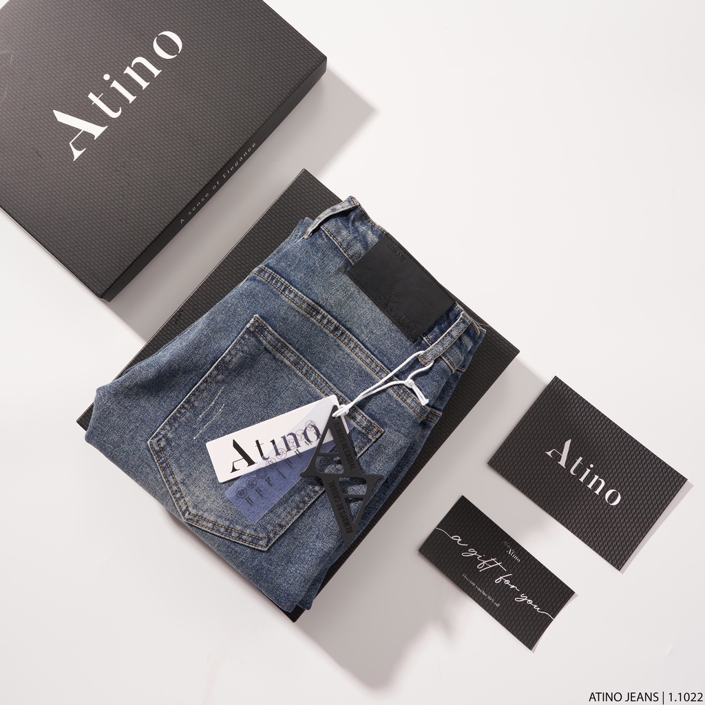 Quần Jean Nam Xanh Ghi ATINO Chất Liệu Jean Pha Spandex Form Slim-Fit QJ1.1022
