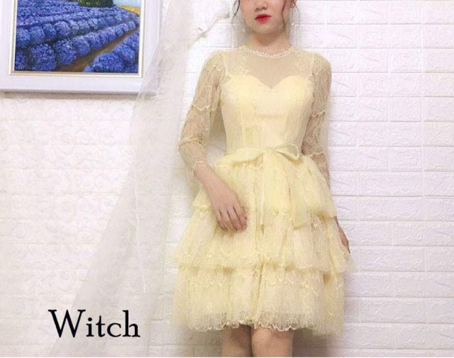 Đầm ren tầng tiểu thư nơ eo_ KÈM VIDEO SP