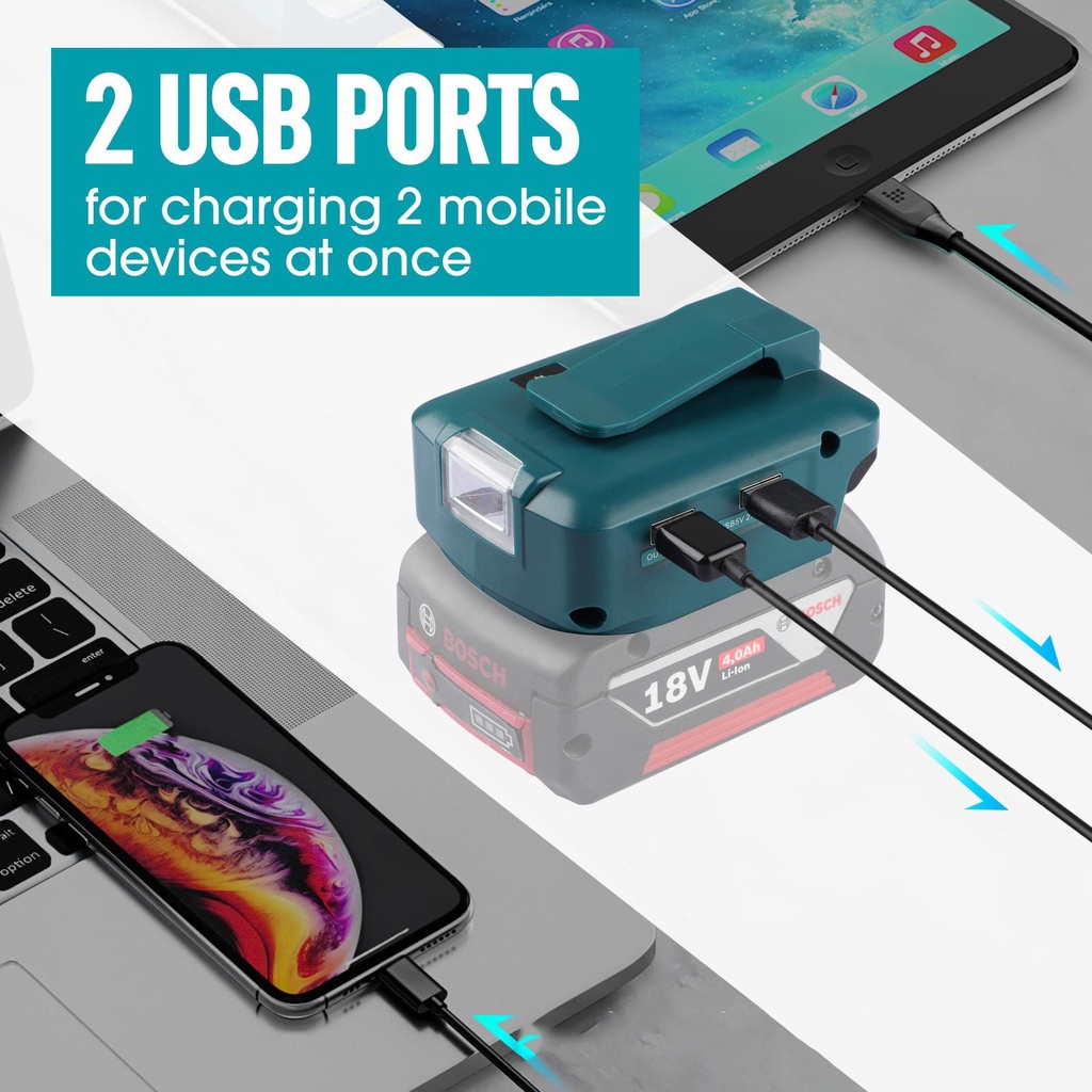 Đế chuyển pin makita thành sạc dự phòng với 2 cổng USB 5V/2.1Ah, cổng DC12V tích hợp led 3 cấp độ sáng. Bảo hành 6 tháng
