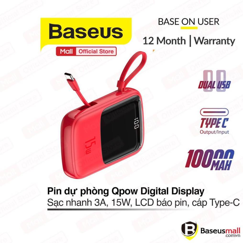 Baseus -BaseusMall VN Pin dự phòng tích hợp cáp sạc Baseus Q Pow Digital Display 10,000mAh