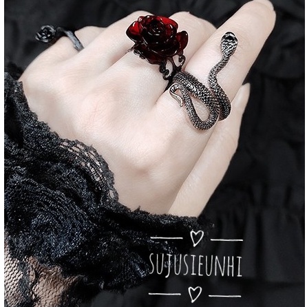 (3 mẫu) Nhẫn unisex hình rắn đen cá tính( điều chỉnh được cỡ khi đeo)